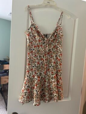 Forever 21 Cream Mini Dress with Orange and Green Floral Print